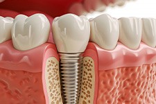 a 3D illustration of a dental implant in the jawbone